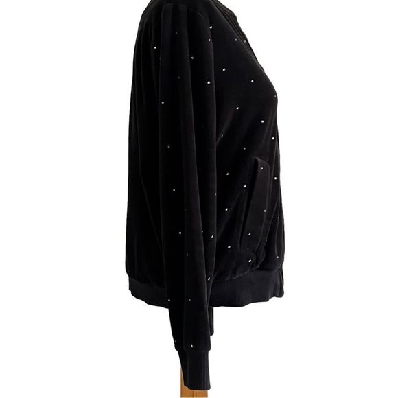 Michael Kors Black Velour Rhinestone Bomber Jacket  Large Black and gold - Picture 7 of 11